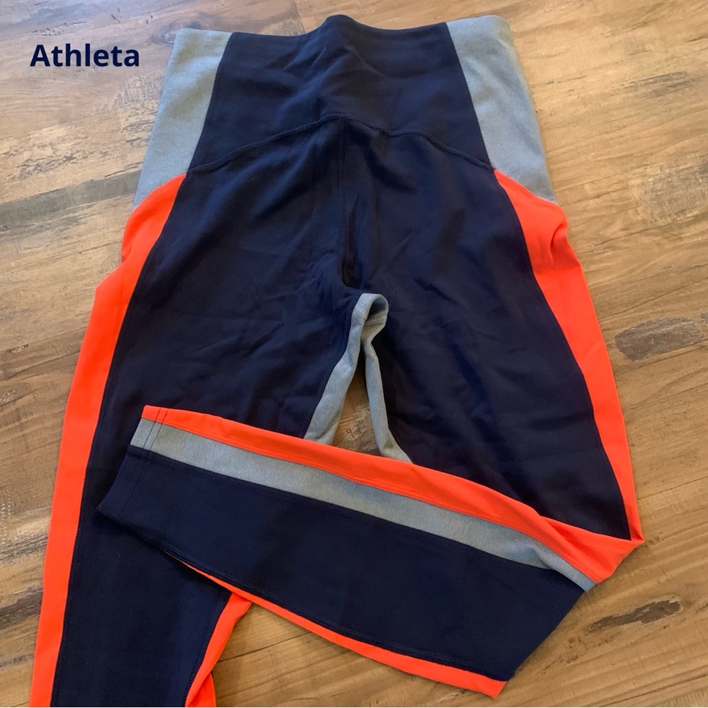 Athleta Women's Crest Colorblock Leggings Sz M Medium Blue Gray Orange Athletic
